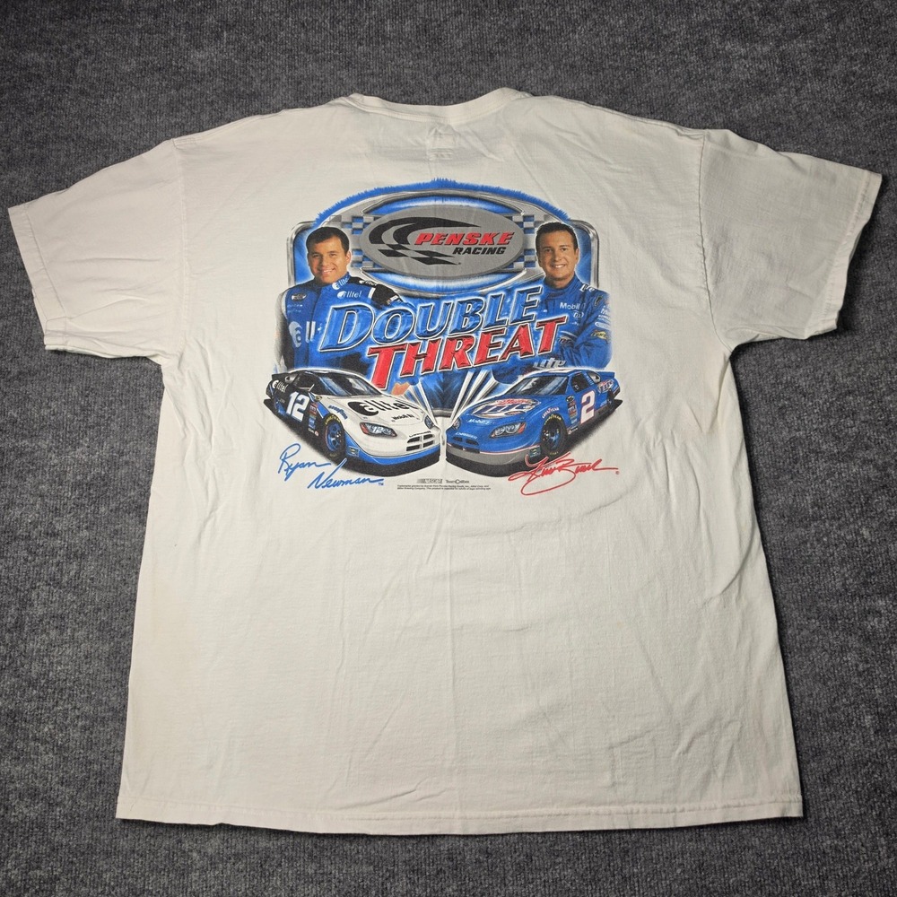 Vintage NASCAR Penske Racing T-Shirt Ryan Newman Kurt Busch XL White